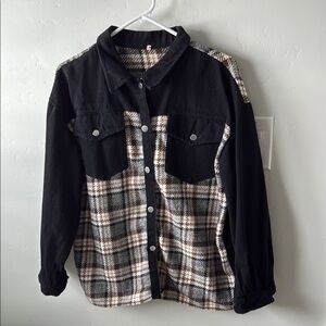 Black and Plaid Button-Up Jacket